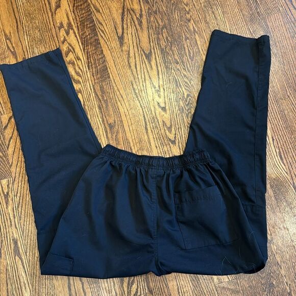 Dagacci black elastic drawstring waistband scrub pants. Medium. - Picture 3 of 4